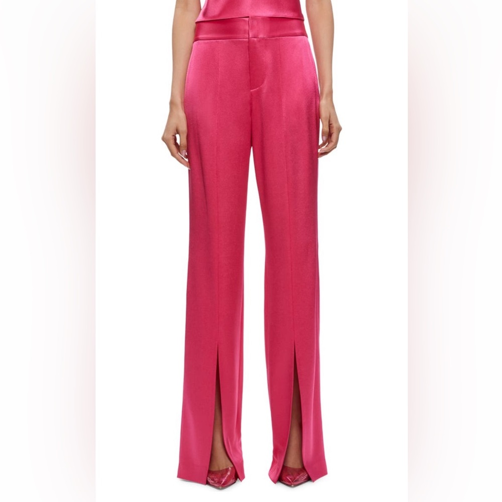 Alice and Olivia Jody Satin High Waist Slit Front Pants